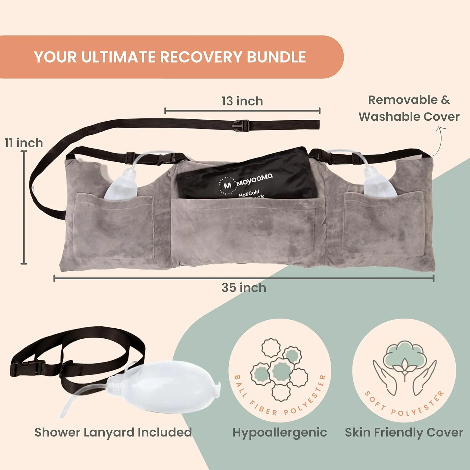 MOYOAMA Post Mastectomy Pillow for Mastectomy Recovery Supplies - Double Mastectomy Pillows Post Op with Mastectomy Seatbelt Pillow for Post Mastectomy Must Haves, Breast Reduction Recovery Supplies