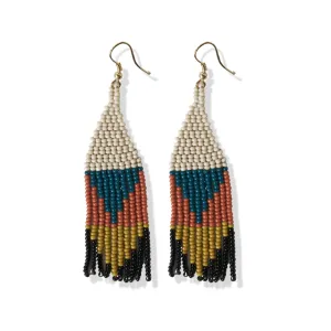 Multi Color Triangles Beaded Fringe Earrings