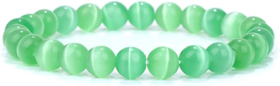Multicolor Cat Eye Stone Bracelets For Women Heart Shape Pendant 8MM Beads Charm Bracelets Elastic Rope Bangle Jewelry Gifts