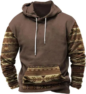 Muscularfit Hoodies for Men Fashion Drawstring Aztec Ethnic Print Hooded Sweatshirts Casual Long Sleeve 4th Of July Shirts