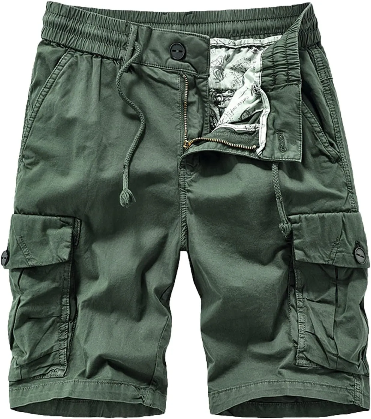 Muscularfit Mens Shorts 5 Inch Elastic Waist Drawstring Cargo Shorts Multi Pockets Regular Fit Buckle Zipper Utility Shorts
