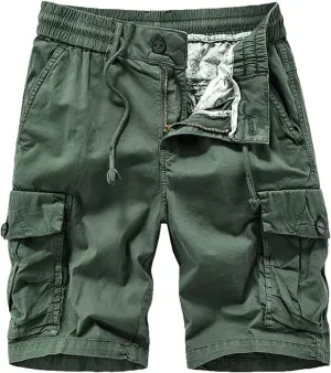 Muscularfit Mens Shorts 5 Inch Elastic Waist Drawstring Cargo Shorts Multi Pockets Regular Fit Buckle Zipper Utility Shorts