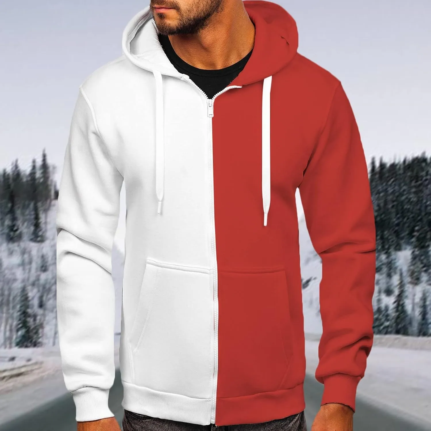 Muscularfit Oversized Sweatshirts for Men Loose Fit Long Sleeve Color Block Drawstring Pullover Hoodies Crewneck Causal Shirt