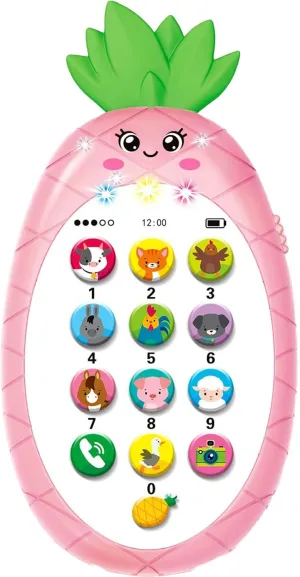 Musical Phone Interactive Learning Cellphone with Lights Sounds 9 Songs, Russian Speaking Play Phone, Pink Pineapple Phone Игрушечный музыкальный телефон, Прорезыватель для зубов