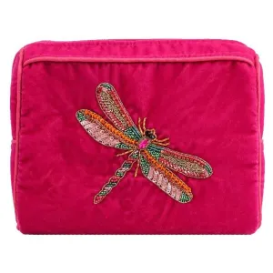 My Doris Beaded Dragonfly Embroidered Medium Pouch - Pink