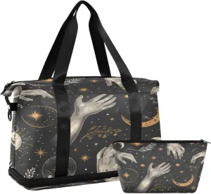 Mystical Astrology Pattern Gym Bag - Weekender Overnight Bags for Women Men, Sport Travel Duffel Bag with Wet Pocket & Shoe Compartment