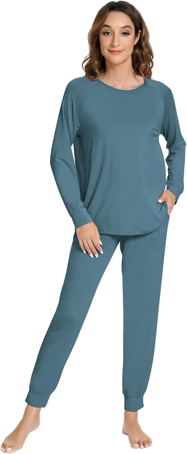 NACHILA Pajamas for Women-Viscose Made from Bamboo,Long Sleeve Pajama Sets Crew Neck Pj with Joggers Comfy Loungewear