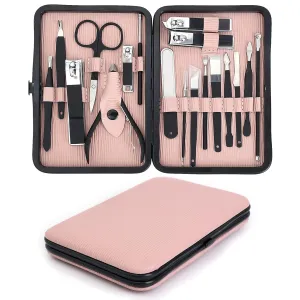 Nail Care Ingrown Toenail Removal Kit,18 PCS Pedicure Tools Cuticle Nippers Sharp Trimmer with Anti-skid Design Handle Clippers for Women Pink PU Leather Case Pedicure Kit