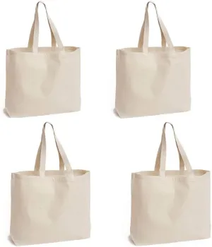 Natural Canvas Tote Bags, 4 pcs Reusable 24oz Shopping Bag DIY pattern for Crafting and Decorating Sturdy Washable Grocery Tote Bag (Beige)