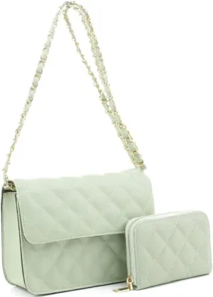 New Vegan Leather Boxy Minimalistic Flap Satchel Shoulder Bag Crossbody Purse Handbag SET