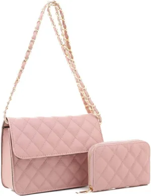 New Vegan Leather Boxy Minimalistic Flap Satchel Shoulder Bag Crossbody Purse Handbag SET