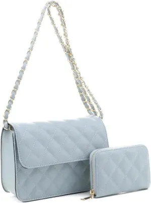 New Vegan Leather Boxy Minimalistic Flap Satchel Shoulder Bag Crossbody Purse Handbag SET