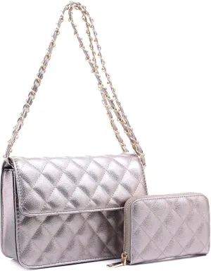 New Vegan Leather Boxy Minimalistic Flap Satchel Shoulder Bag Crossbody Purse Handbag SET