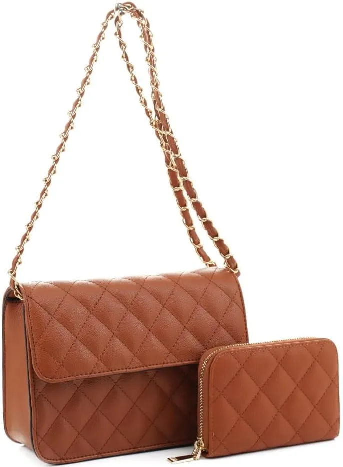 New Vegan Leather Boxy Minimalistic Flap Satchel Shoulder Bag Crossbody Purse Handbag SET