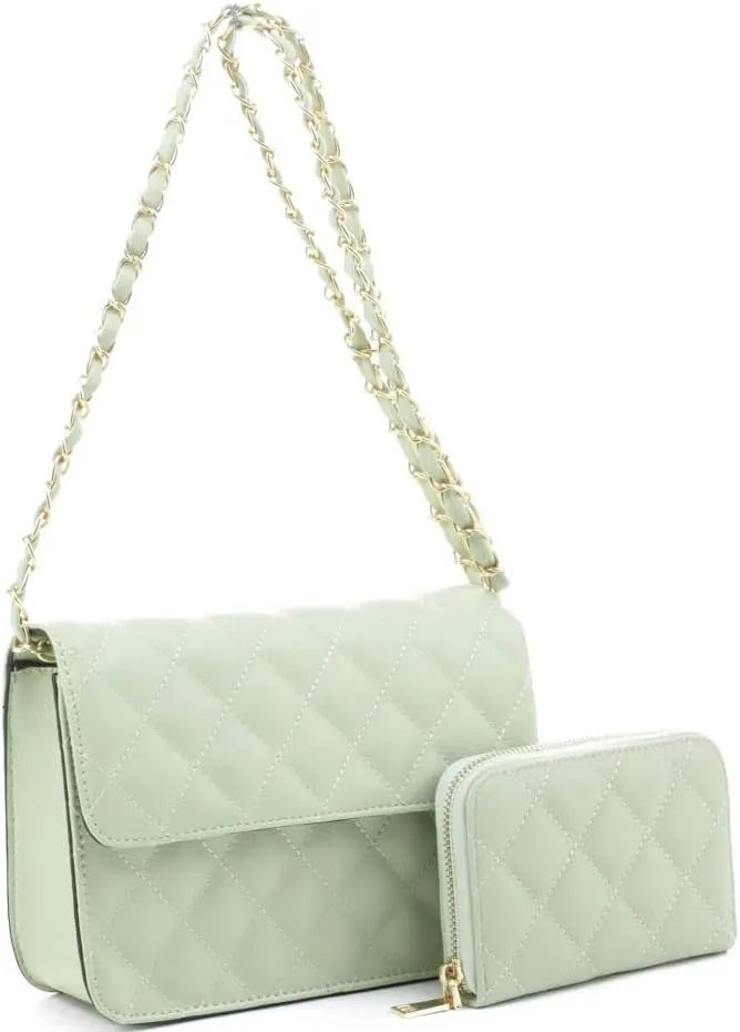 New Vegan Leather Boxy Minimalistic Flap Satchel Shoulder Bag Crossbody Purse Handbag SET