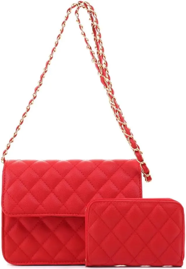 New Vegan Leather Boxy Minimalistic Flap Satchel Shoulder Bag Crossbody Purse Handbag SET
