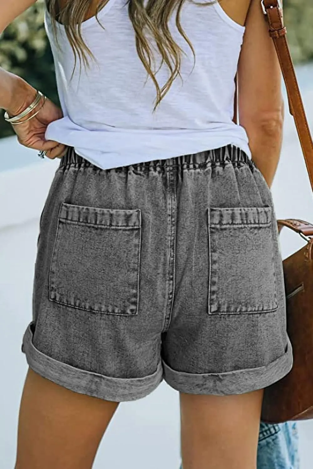 NEYOUQE Women's Casual Fashion Denim Shorts High Waisted Ripped Short Jeans Stretchy Drawstring Elastic Waist Jean 2025