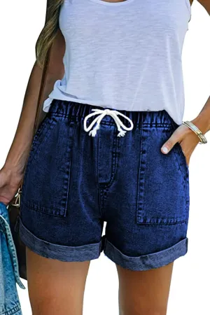 NEYOUQE Women's Casual Fashion Denim Shorts High Waisted Ripped Short Jeans Stretchy Drawstring Elastic Waist Jean 2025
