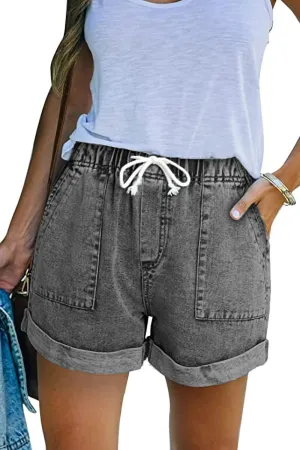 NEYOUQE Women's Casual Fashion Denim Shorts High Waisted Ripped Short Jeans Stretchy Drawstring Elastic Waist Jean 2025