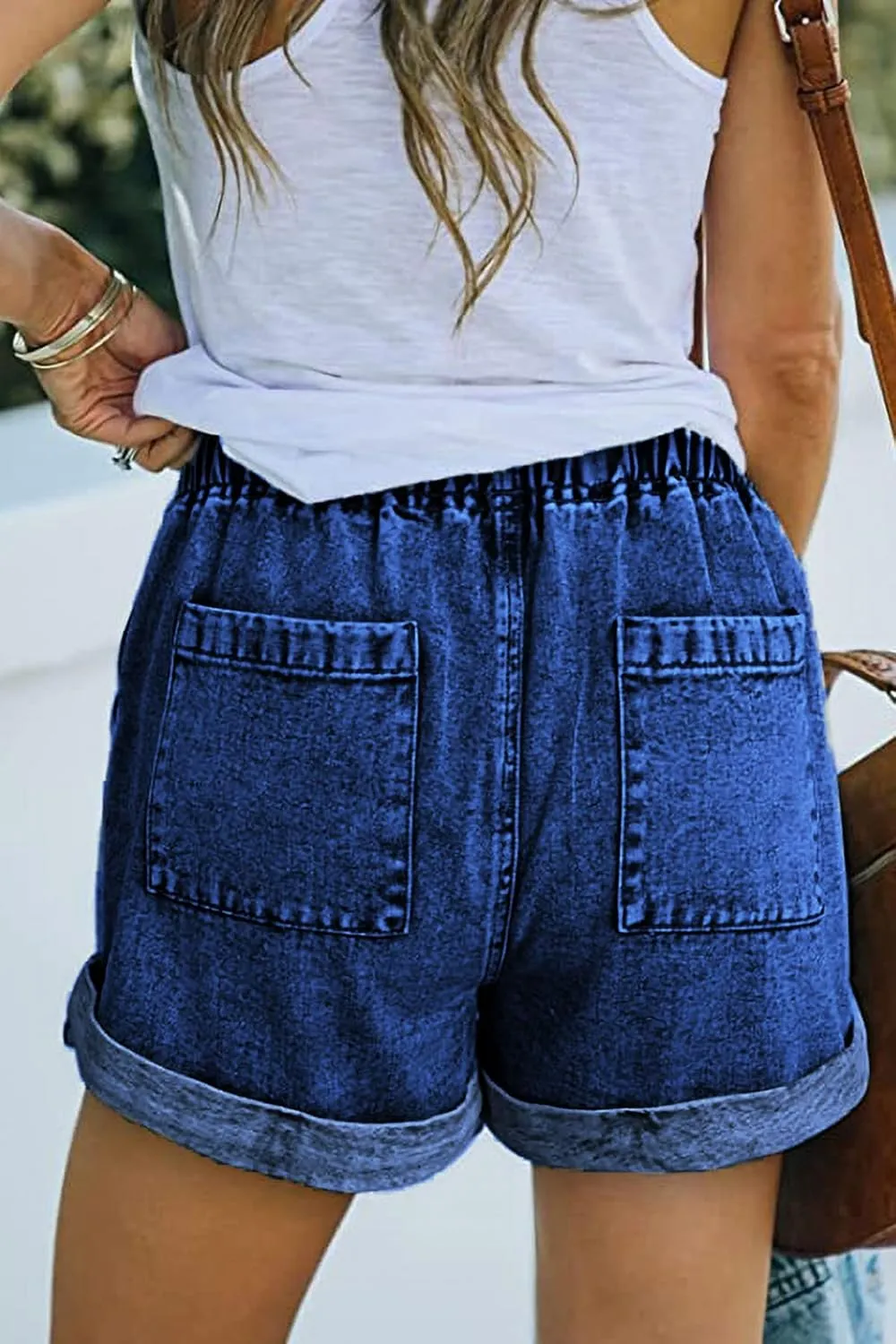 NEYOUQE Women's Casual Fashion Denim Shorts High Waisted Ripped Short Jeans Stretchy Drawstring Elastic Waist Jean 2025