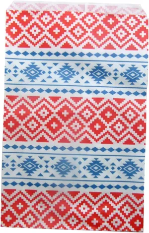 N'icePackaging 300 Qty 4" x 6" Decorative Flat Paper Gift Bags - Tribal Pattern on White Kraft Bags - For Sales/Treats/Parties Cookies/Gifts