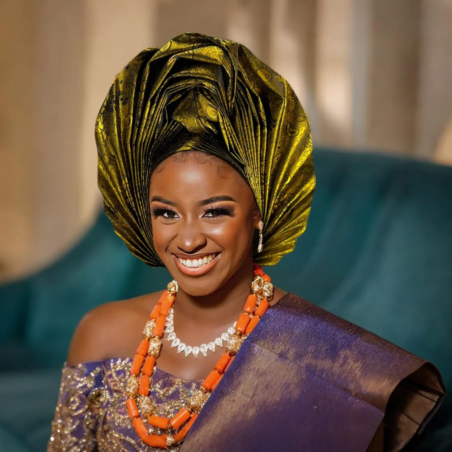 Nigerian Women's hat Folding Fan African Headscarf hat,Auto Gel Headwear,Suitable for Weddings,Parties,Special