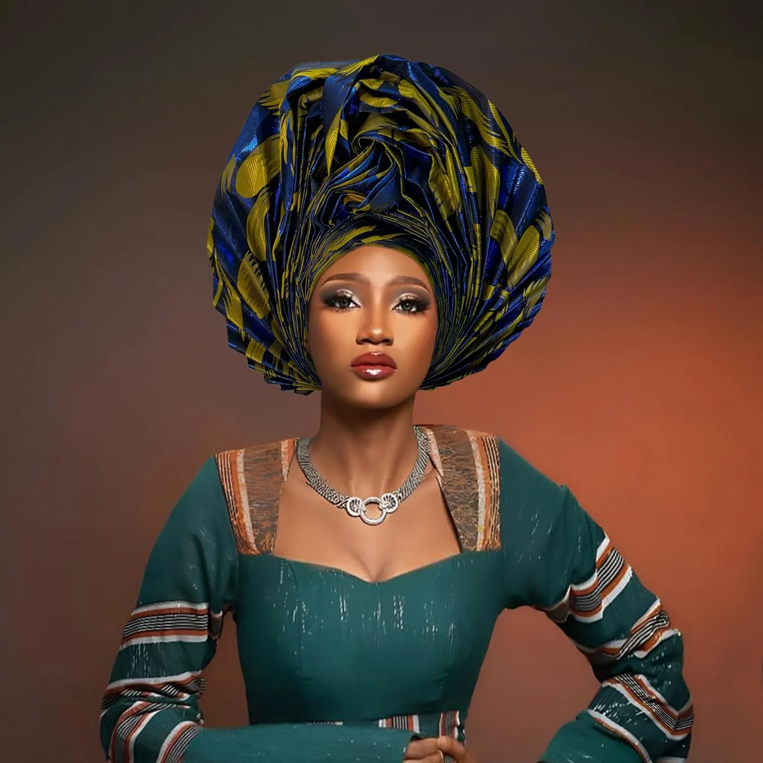 Nigerian Women's hat Folding Fan African Headscarf hat,Auto Gel Headwear,Suitable for Weddings,Parties,Special