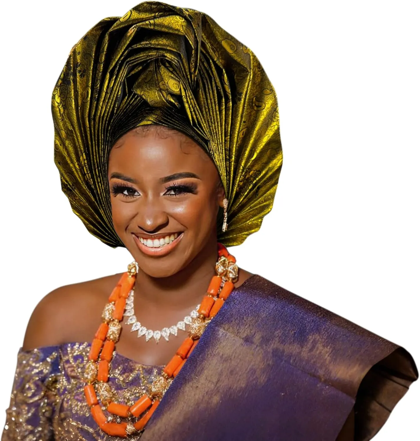Nigerian Women's hat Folding Fan African Headscarf hat,Auto Gel Headwear,Suitable for Weddings,Parties,Special