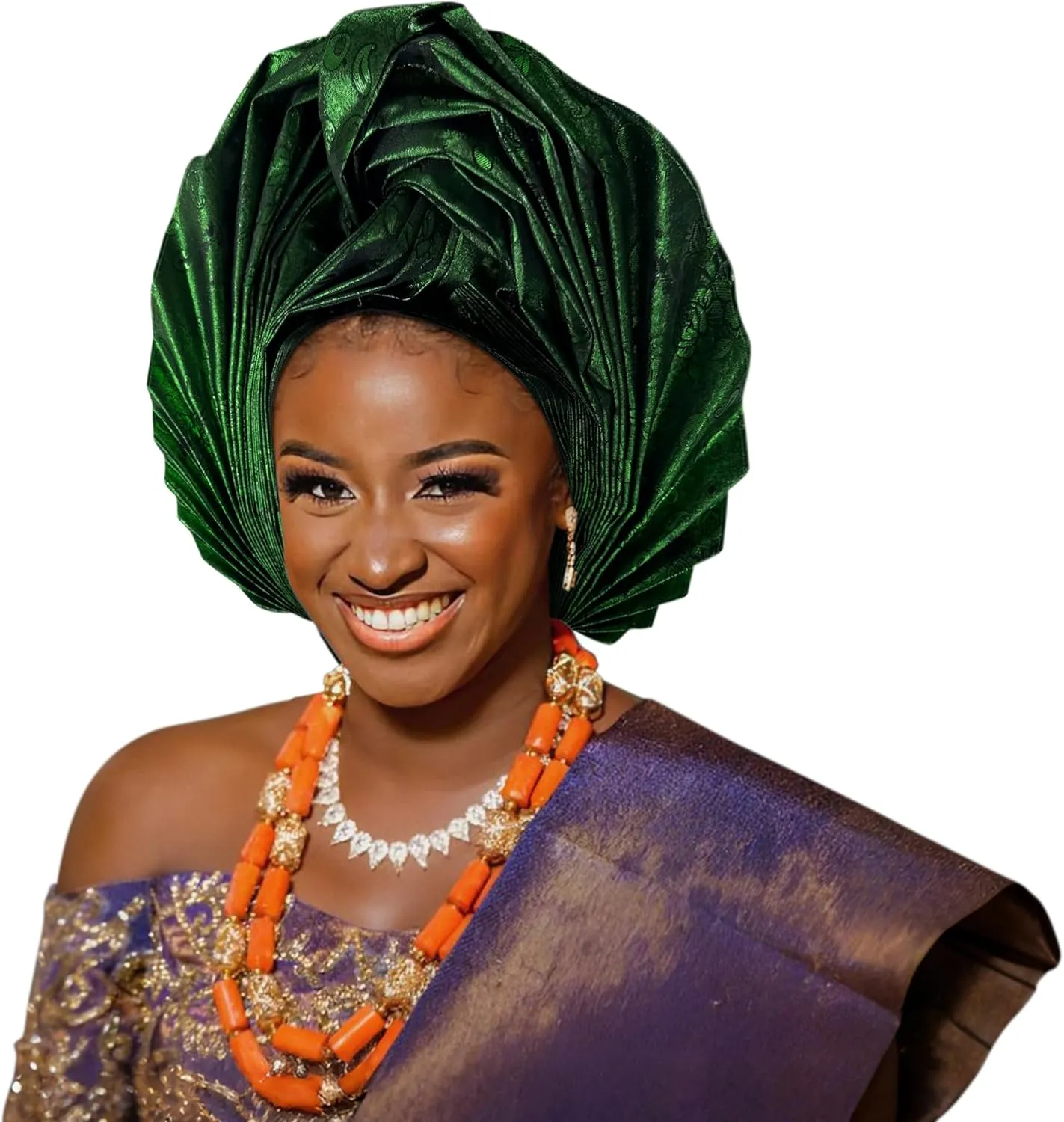 Nigerian Women's hat Folding Fan African Headscarf hat,Auto Gel Headwear,Suitable for Weddings,Parties,Special