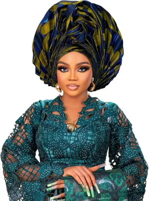 Nigerian Women's hat Folding Fan African Headscarf hat,Auto Gel Headwear,Suitable for Weddings,Parties,Special