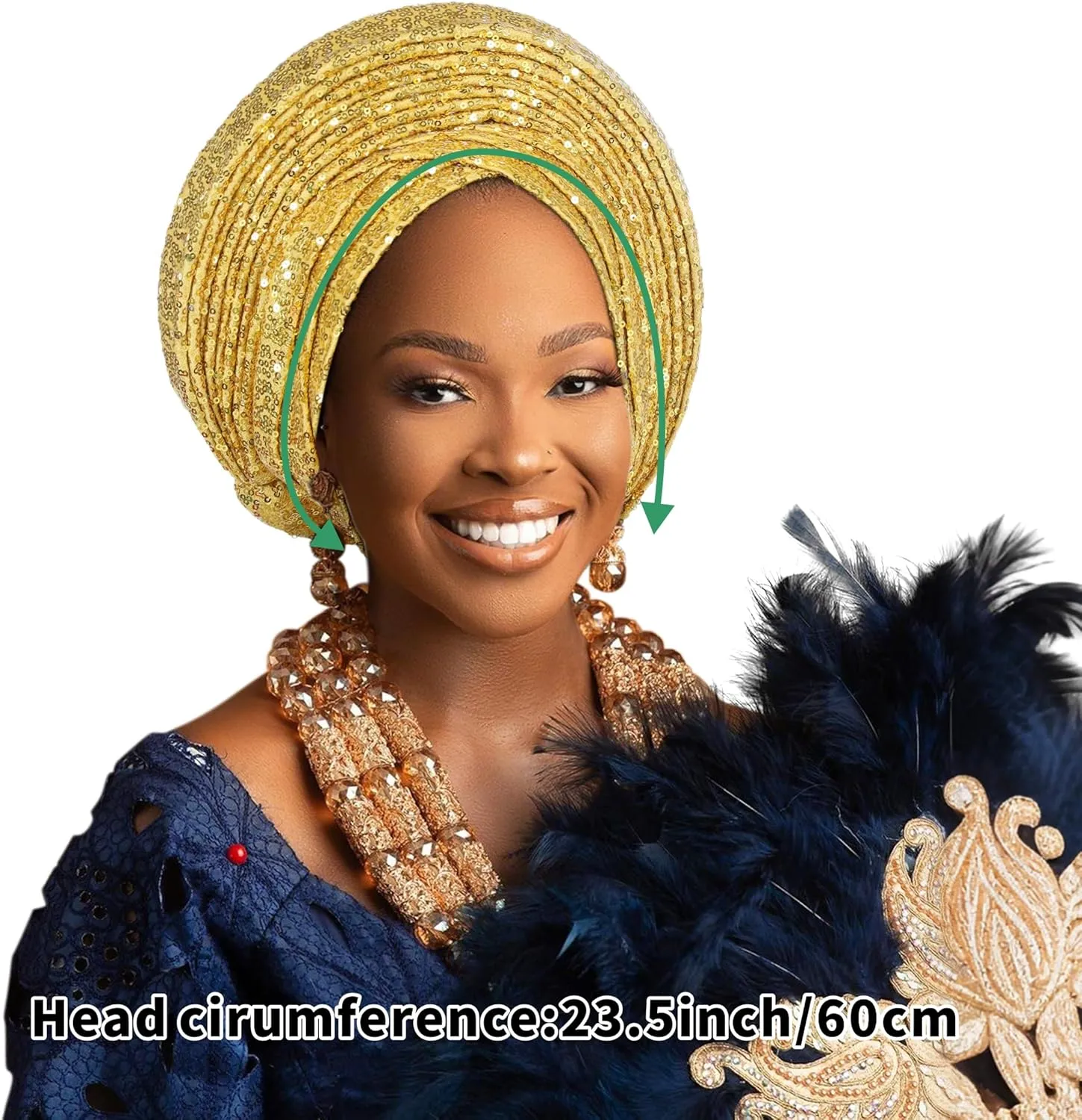 Nigerian Women's hat Folding Fan African Headscarf hat,Auto Gel Headwear,Suitable for Weddings,Parties,Special