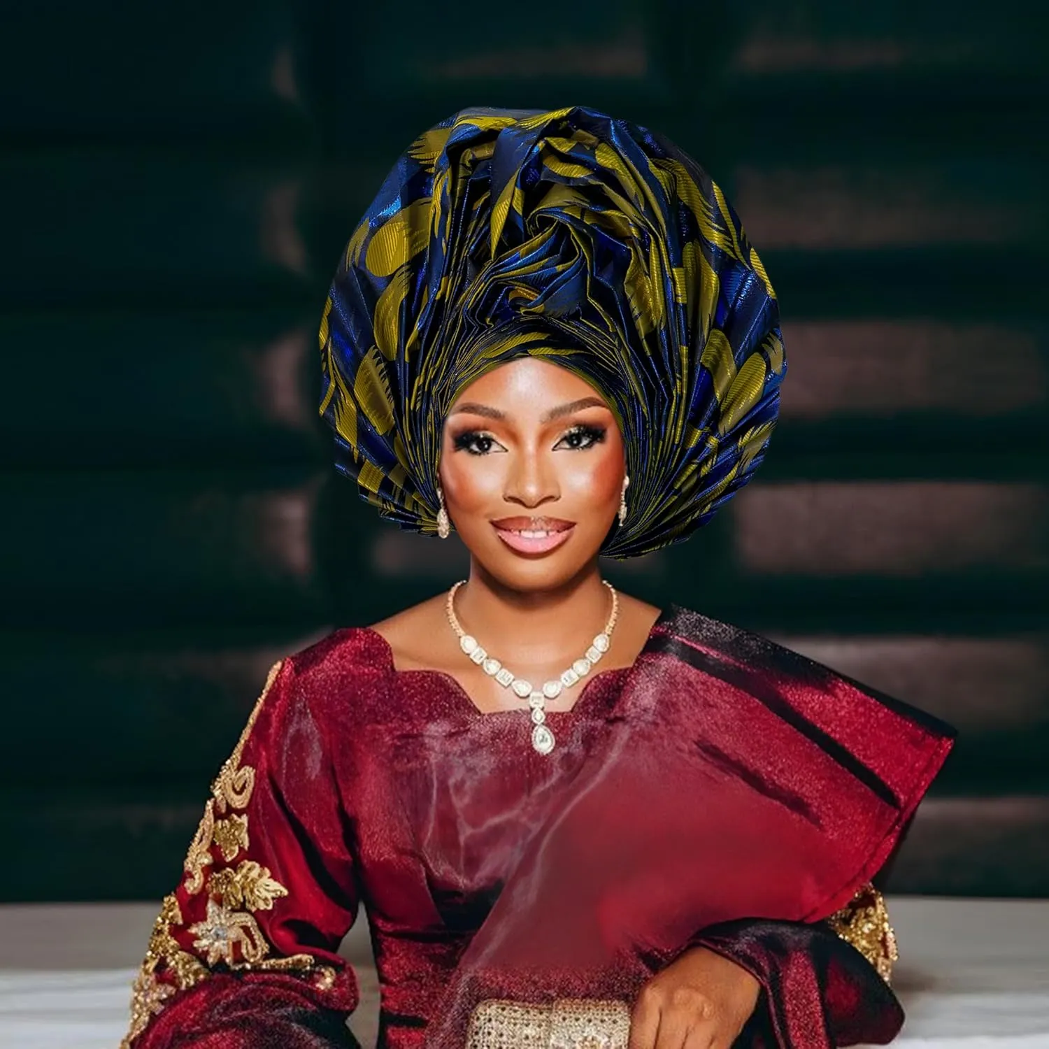 Nigerian Women's hat Folding Fan African Headscarf hat,Auto Gel Headwear,Suitable for Weddings,Parties,Special