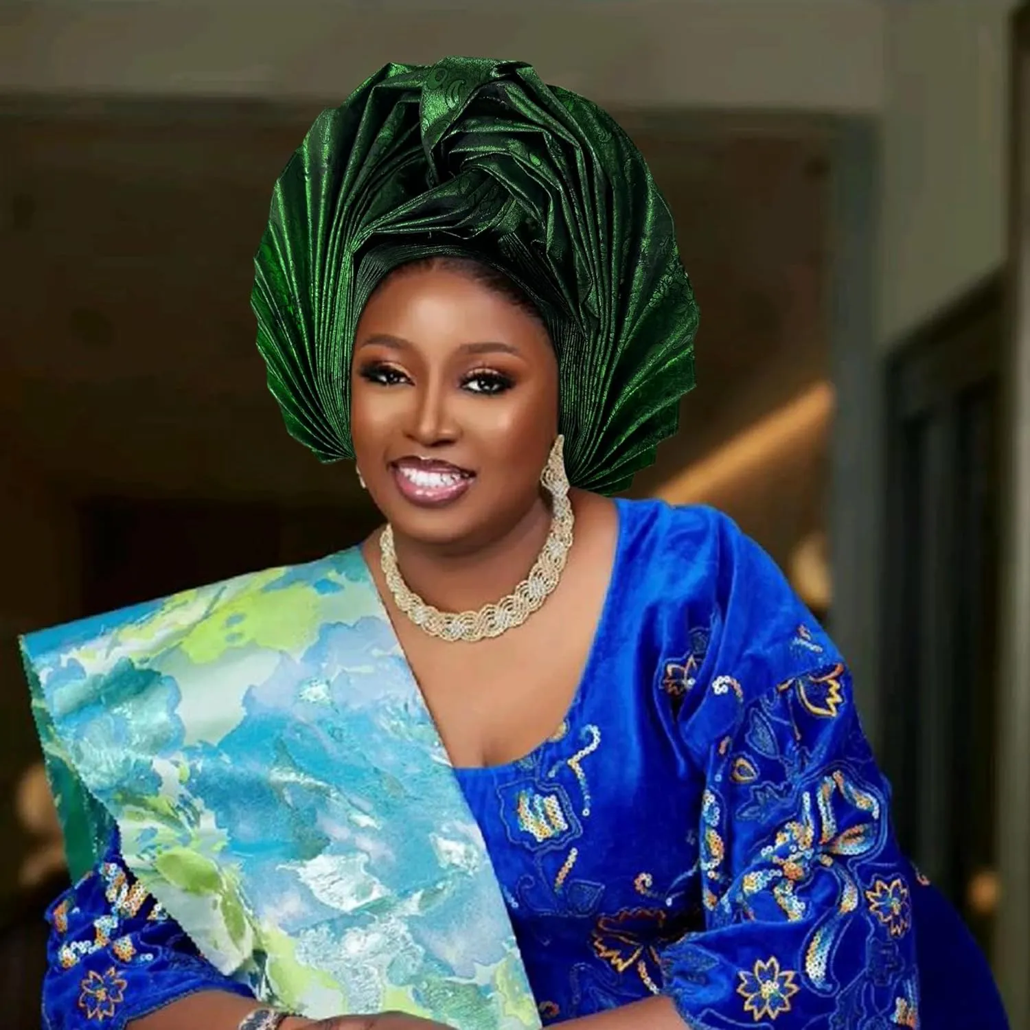 Nigerian Women's hat Folding Fan African Headscarf hat,Auto Gel Headwear,Suitable for Weddings,Parties,Special