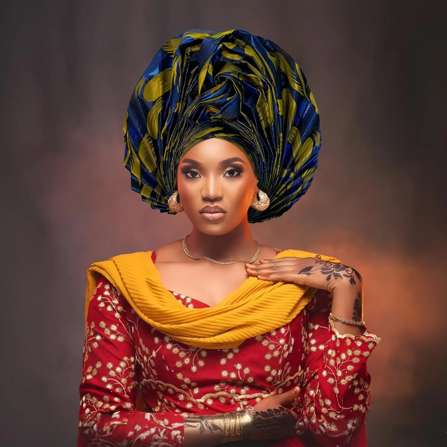 Nigerian Women's hat Folding Fan African Headscarf hat,Auto Gel Headwear,Suitable for Weddings,Parties,Special