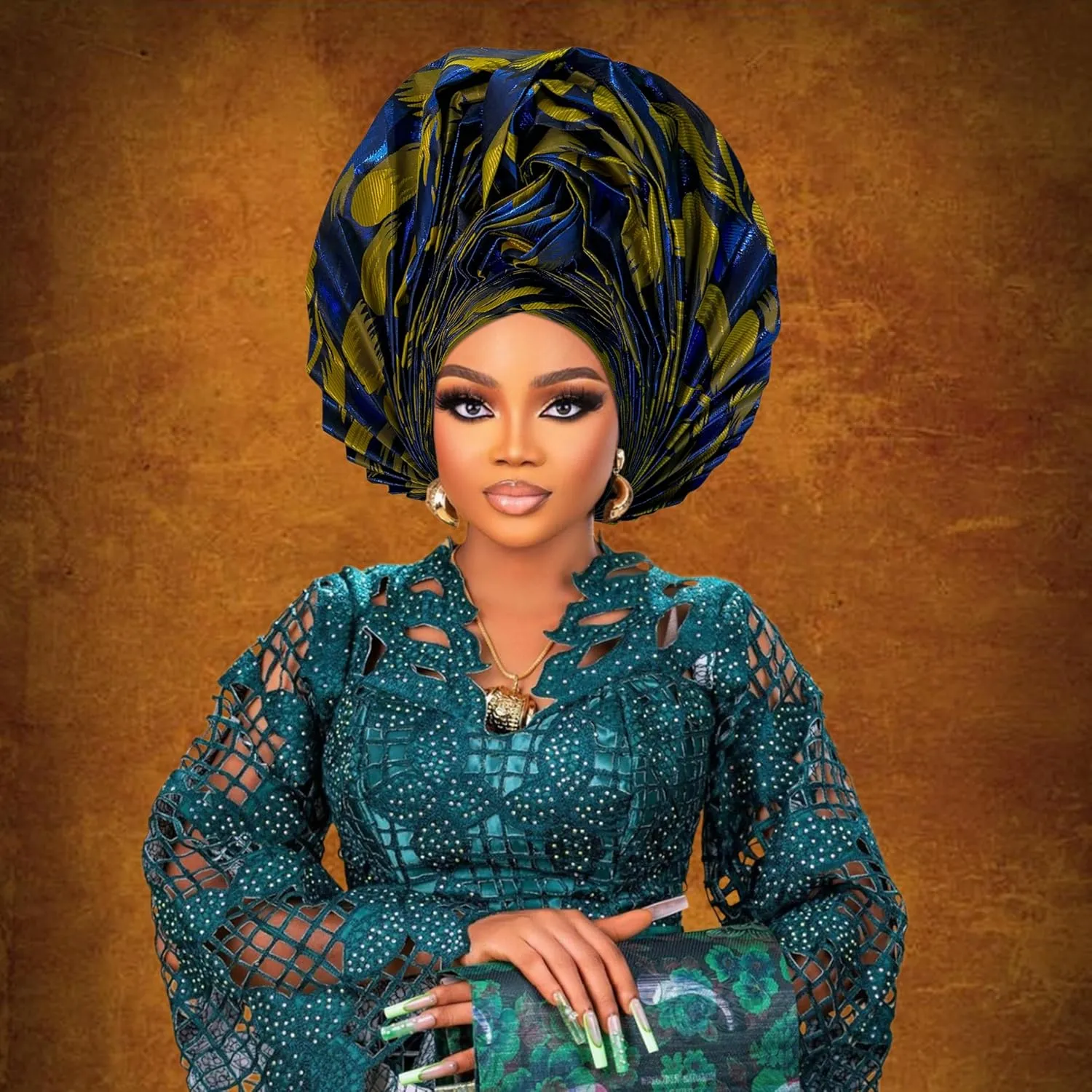 Nigerian Women's hat Folding Fan African Headscarf hat,Auto Gel Headwear,Suitable for Weddings,Parties,Special
