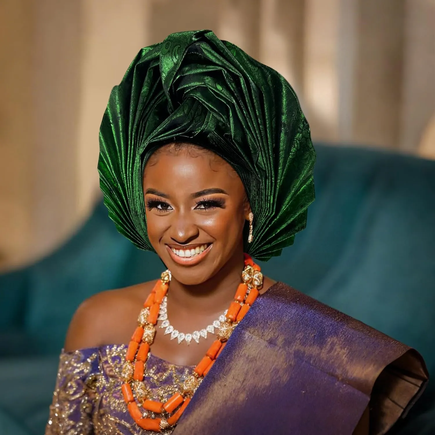 Nigerian Women's hat Folding Fan African Headscarf hat,Auto Gel Headwear,Suitable for Weddings,Parties,Special