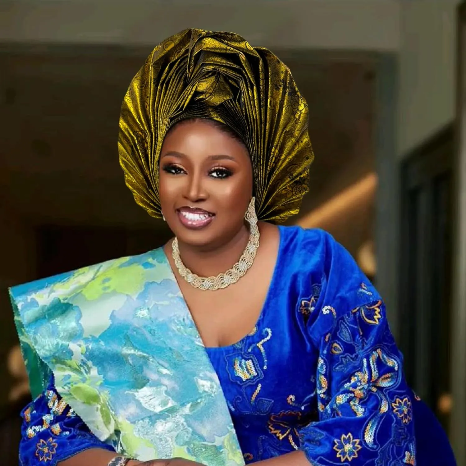 Nigerian Women's hat Folding Fan African Headscarf hat,Auto Gel Headwear,Suitable for Weddings,Parties,Special