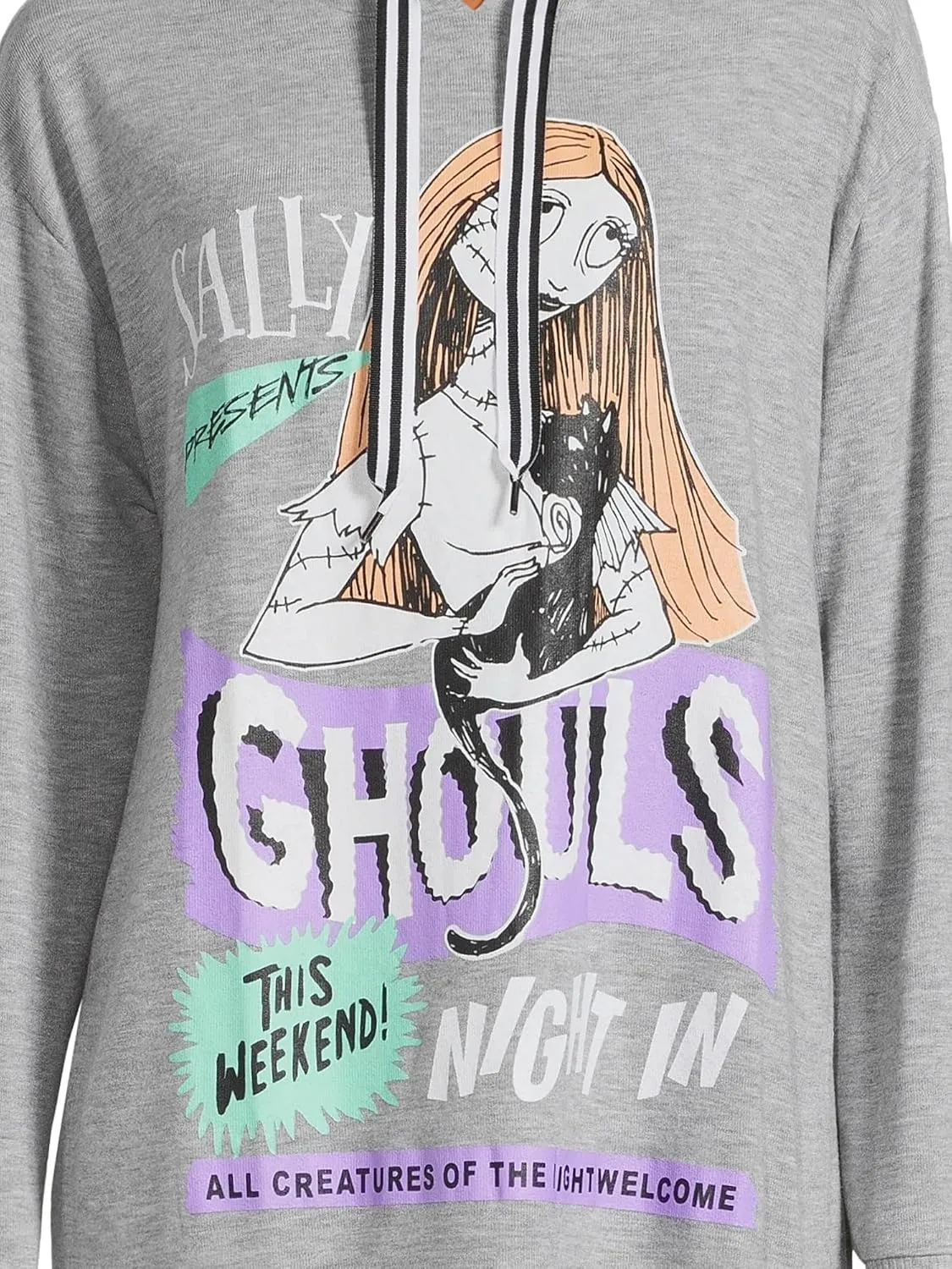 Nightmare Before Christmas Women's Sally Ghouls Night In 2-Piece Hooded Sleepshirt Pajama Sleep Set with knee High Socks