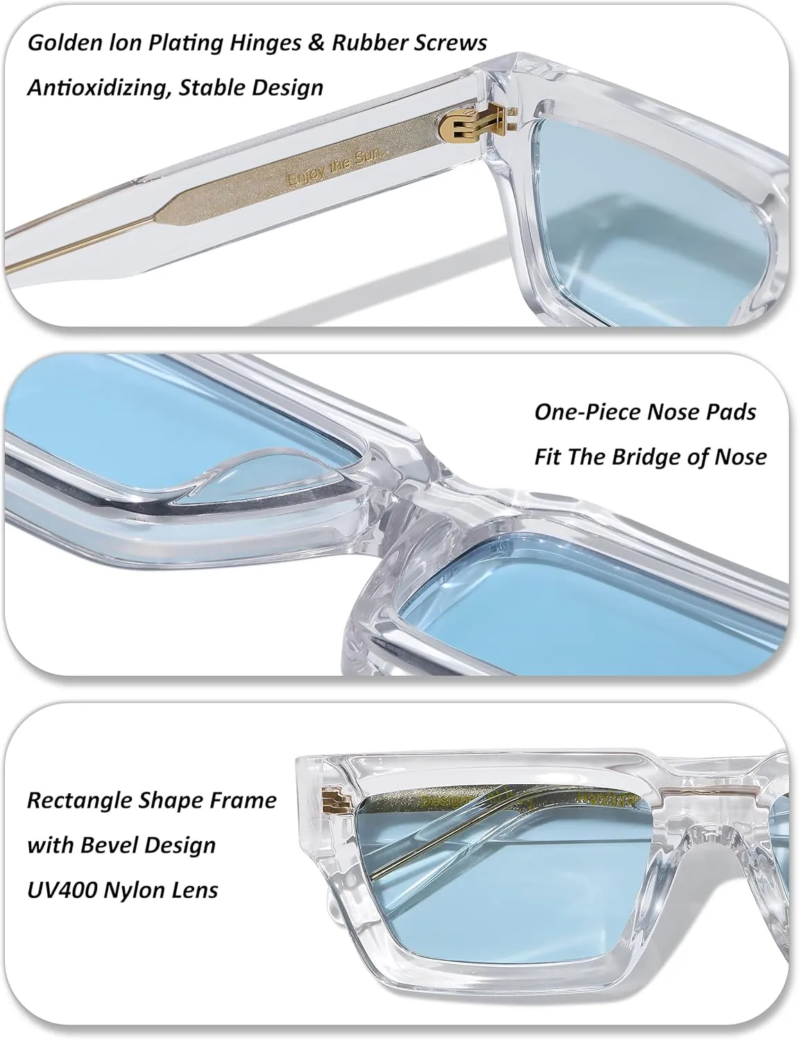 Non Polarized Acetate Sunglasses 148mm Frame with UV Protection Impact Resistant Nylon Lens Retro Shades Unisex