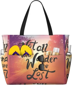 Not All Who Wander Are Lost Large Beach Tote Bag for Women Extra Large Capacity Waterproof Sandproof Pool Bag Suitable for Swimming Pool Gym Travel