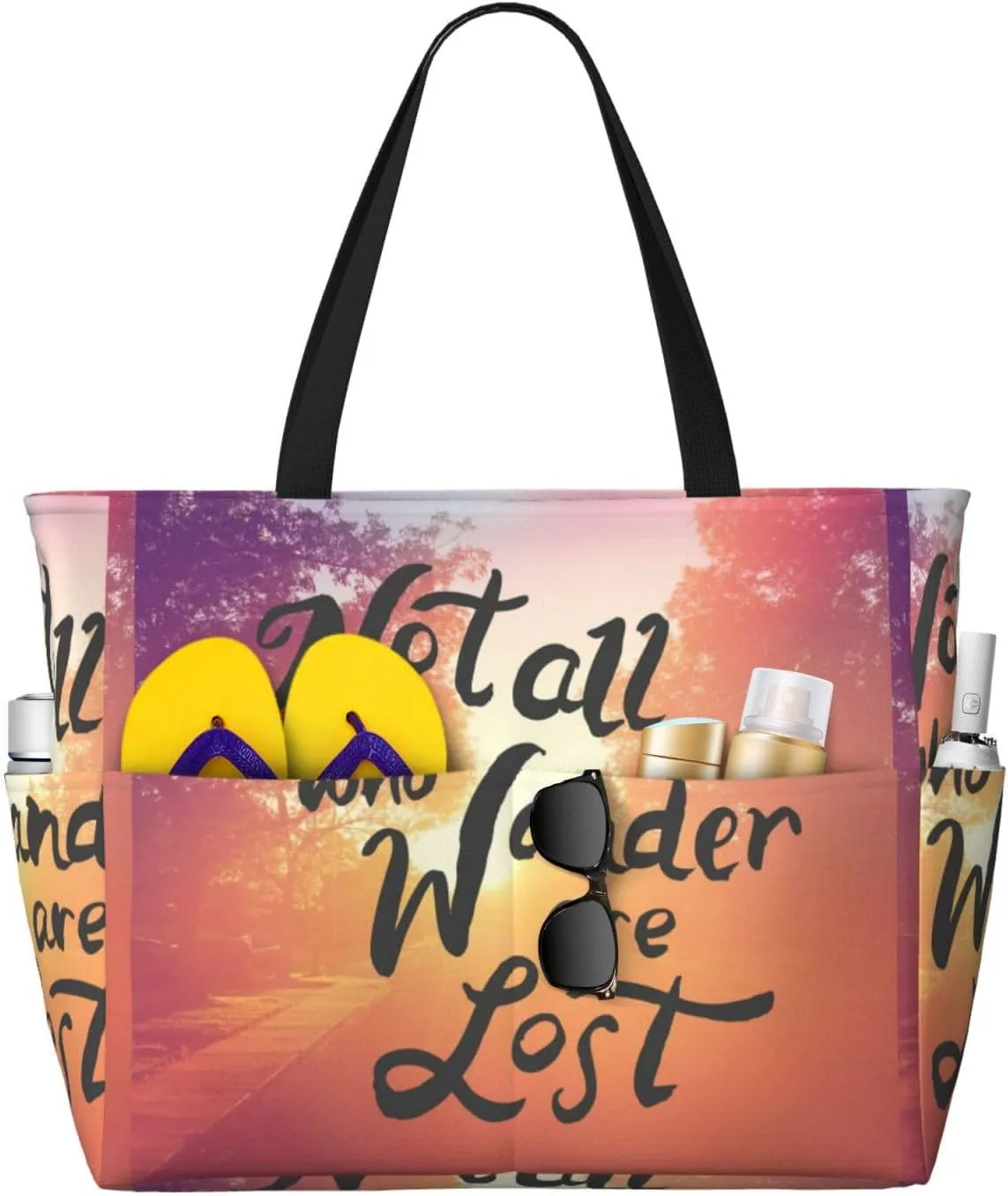 Not All Who Wander Are Lost Large Beach Tote Bag for Women Extra Large Capacity Waterproof Sandproof Pool Bag Suitable for Swimming Pool Gym Travel
