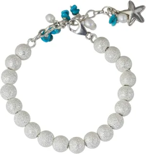 NOVICA Artisan Handmade Sterling Silver Cultured Pearl Beaded Charm Bracelet Artisan Crafted with Starfish Fine Calcite White Turquoise Blue Thailand Animal Themed Birthstone Sea Lifestarfish [6.75 I]