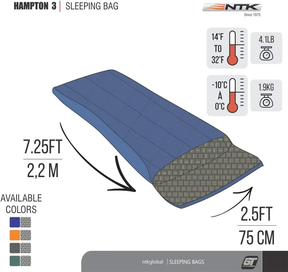 NTK Hampton 30 Deg Lightweight Sleeping Bag for Adults | Envelope Shaped Camping Sleeping Bags for Hiking and Backpacking in mid-Low Weather | Extra Portable with Oxford Stuff Sack