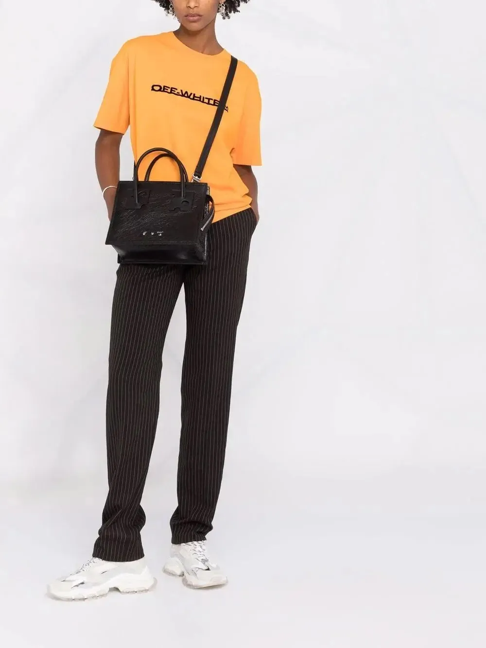 OFF-WHITE REPEAT ZIPPED LEATHER SHOPPER 32 BAG