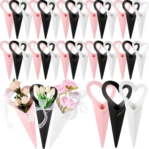Olgaa 36 Counts Flower Bouquet Bags Mothers Day Heart Box Single Flower Sleeves Love Floral Wrapping Paper Gift for Mother's Day Birthday Anniversary Party