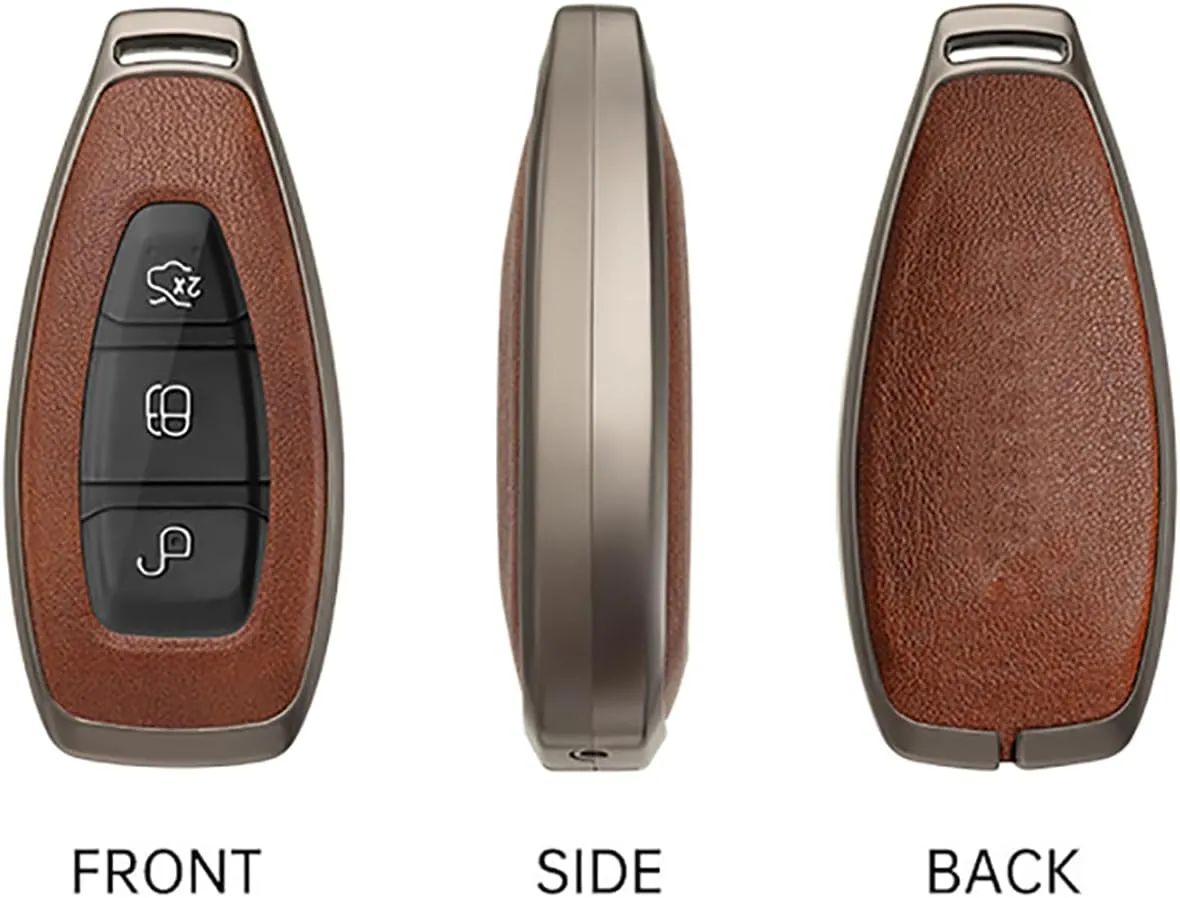 ontto Intelligent Key Fob Case with Keychain Solid Key Shell Metal and Leather Car Key Cover Compatible with Ford Focus 3 4 ST Mondeo MK3 MK4 Fiesta Fusion Kuga Blue