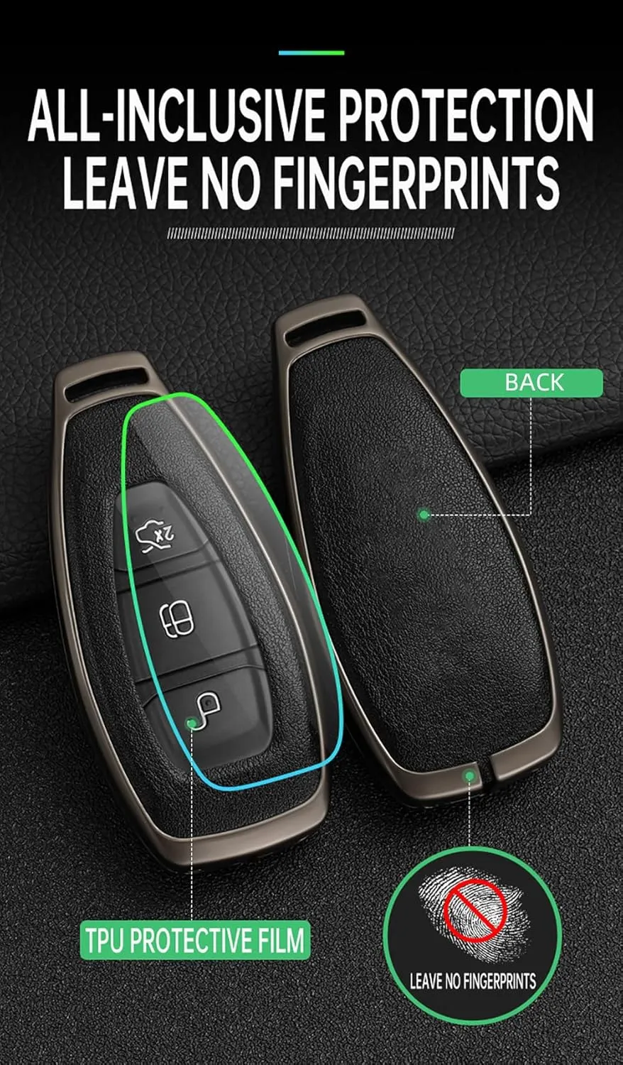 ontto Intelligent Key Fob Case with Keychain Solid Key Shell Metal and Leather Car Key Cover Compatible with Ford Focus 3 4 ST Mondeo MK3 MK4 Fiesta Fusion Kuga Blue