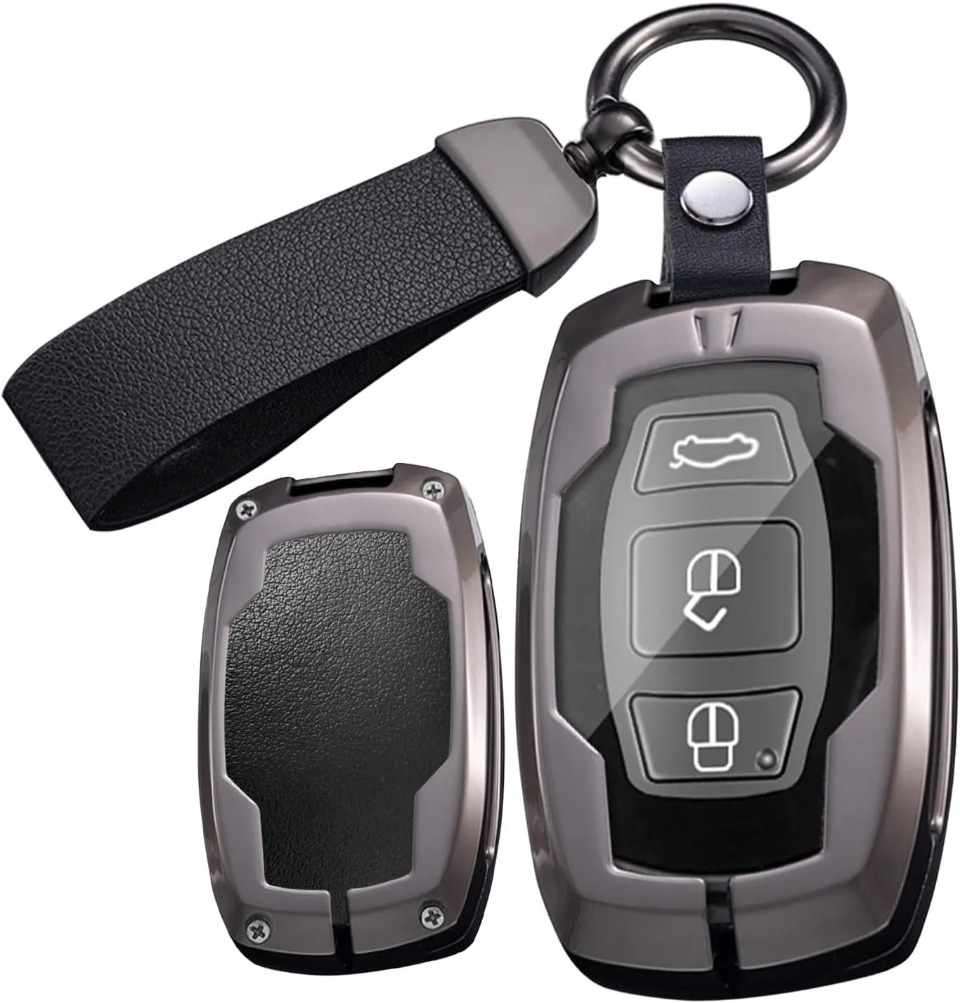 ontto Key Fob Case Fit for BYD Sirui G6 G3 F3 Qin E5 Song S5 S6 S7 Yuan,Stylish Car Key Cover Solid Metal Frame Key Shell Leather Key Bag,Black