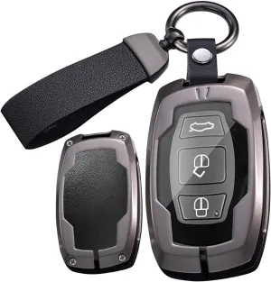 ontto Key Fob Case Fit for BYD Sirui G6 G3 F3 Qin E5 Song S5 S6 S7 Yuan,Stylish Car Key Cover Solid Metal Frame Key Shell Leather Key Bag,Black