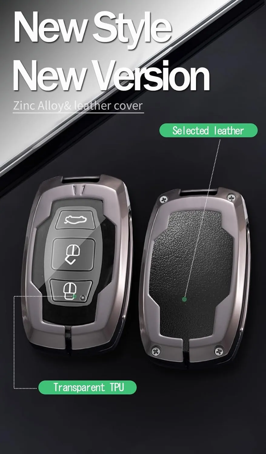 ontto Key Fob Case Fit for BYD Sirui G6 G3 F3 Qin E5 Song S5 S6 S7 Yuan,Stylish Car Key Cover Solid Metal Frame Key Shell Leather Key Bag,Black